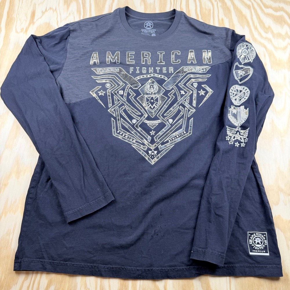 American Fighter Mens 2XL Long Sleeve Training Division Graphic T-Shirt Black